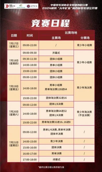 羽毛球赛（羽毛球赛程表）