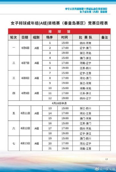 2021年中国女排联赛比赛时间表，2021中国女排大赛时间表