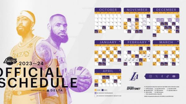 nba新赛季湖人赛程表，nba新赛季湖人赛程表图片