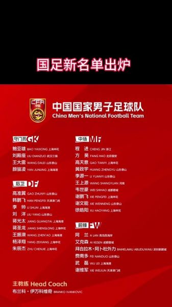 中国男子足球国家队名单，中国男子足球国家队名单公布