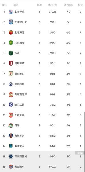 中超最新积分榜今天，中超最新消息积分