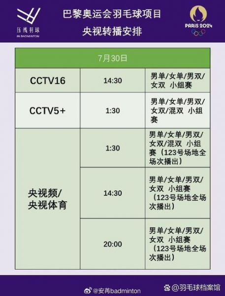 奥运会羽毛球比赛直播，奥运会羽毛球比赛直播在哪看